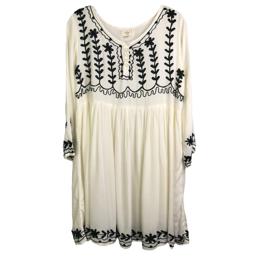 Exist Dress Womens Size‎ Small White Embroidered Floral Long Sleeve Peasant Boho